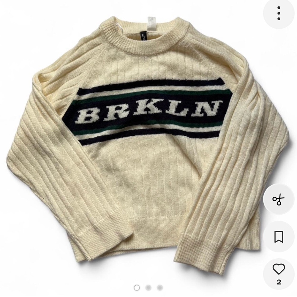 H&M Cream and Black Crew Neck Sweater